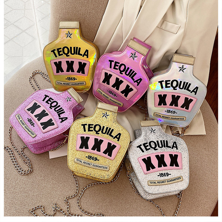 496g Weight Polyester Lining Material Women's Medium Pu Leather Wine Bottle Fashion Zipper Crossbody Bag