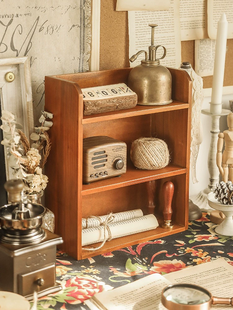 Настольная кружка, коробка для хранения Zakka, деревянный настольный шкафчик, настенное ретро крепление