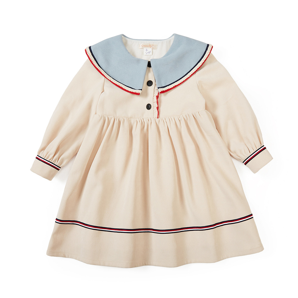 韩版长袖童装连衣裙撞色女小童服装时尚潮款学院风休闲裙 儿童