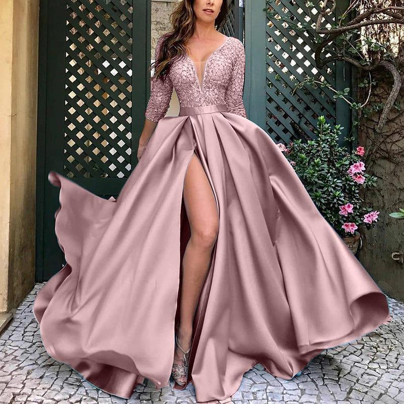 2020 New European and American Women's Fashion Lace Flared Sexy Long Dress with a Train for Evening Parties