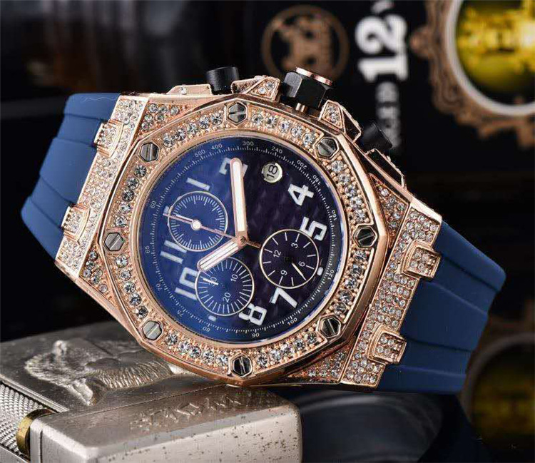 Quartz horloge 6 naalden multifunctioneel gesneden herenhorloge Mode diamant herenhorloge_voghion.com