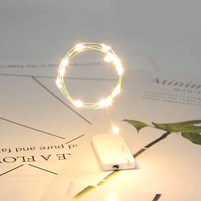 led灯串 纽扣电池盒 礼盒装饰圣诞节日七彩 铜线彩灯串星星串灯带