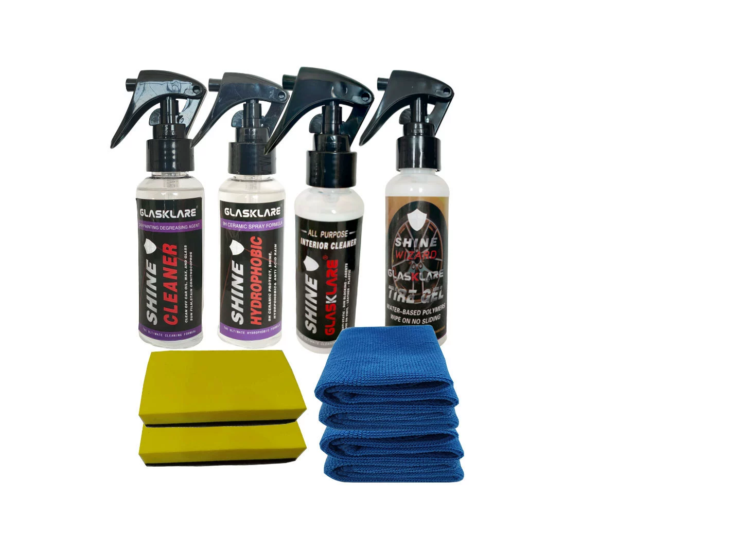 Обезжиривающее средство для стеклянных костюмов + Нанокристаллическое покрытие 9H + средство для ремонта салона автомобиля + средство для ремонта шин