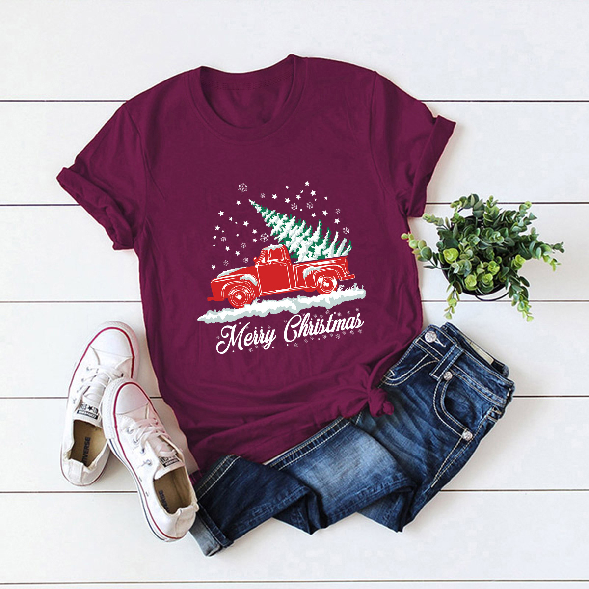 Christmas car tree short-sleeved t-shirt  NSSN11928
