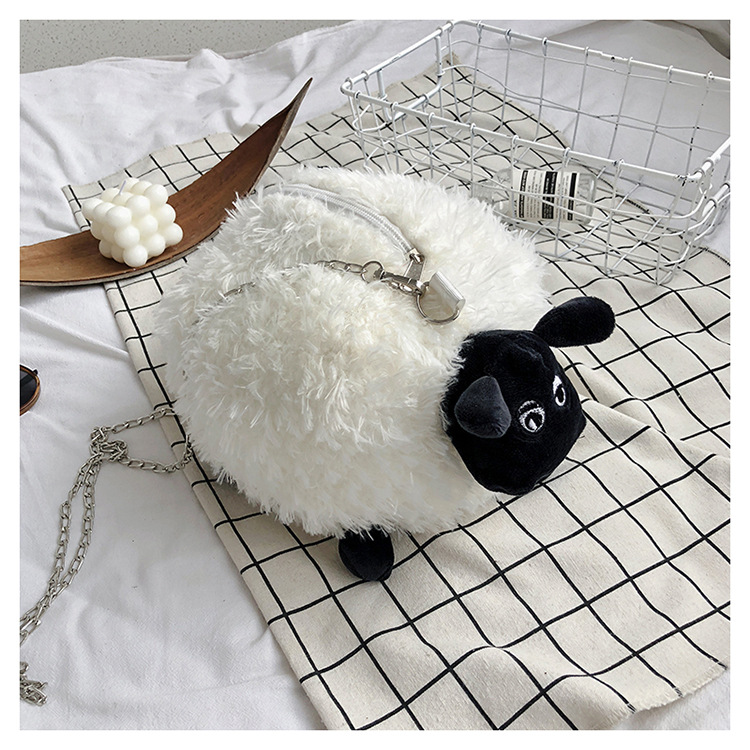 Cute Style Women's Plush Sheep Cute Cylindrical Zipper Crossbody Bag