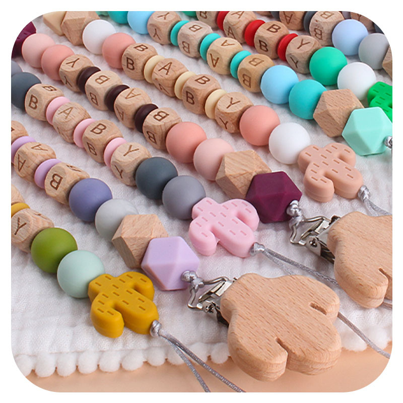 DIY creativo de dibujos animados haya cactus chupete clip de silicona cactus teether nombre del bebé personalizado Cadena de chupete