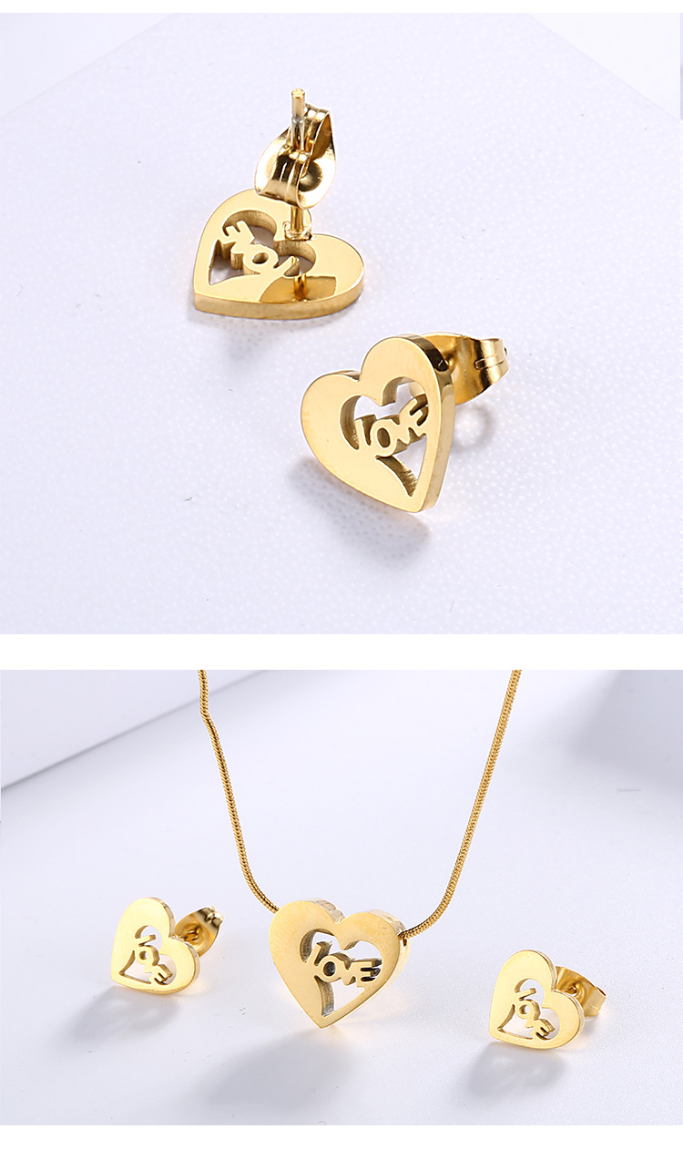 Korean version new stainless steel simple heart-shaped love necklace earrings two-piece set