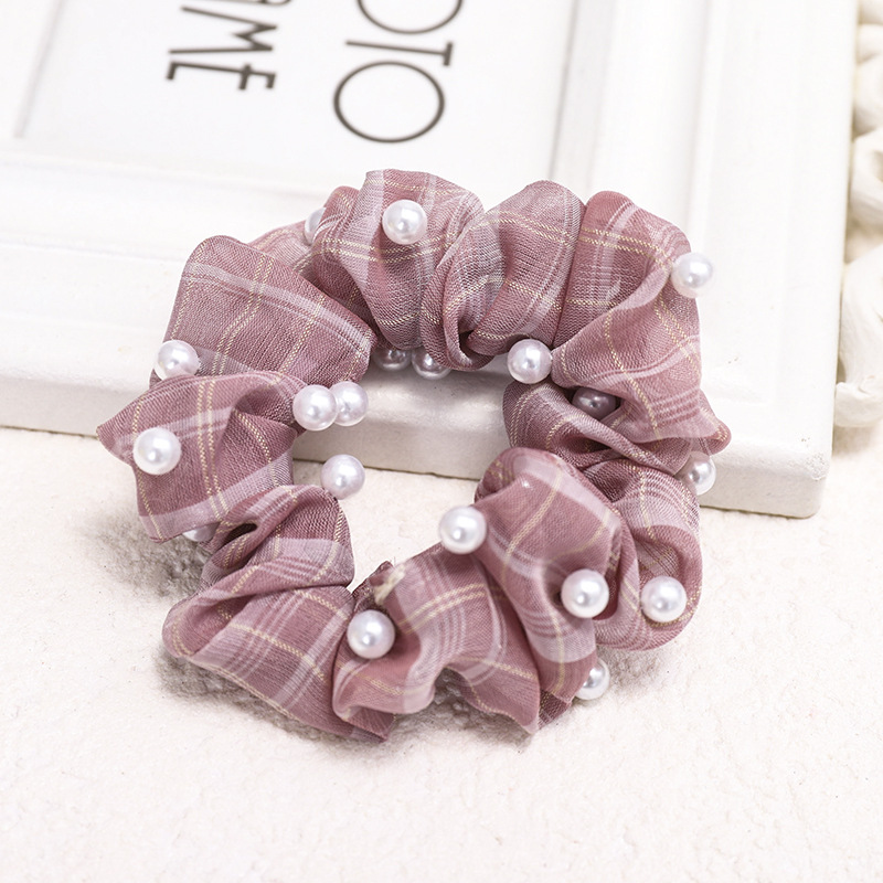 Korea New Lattice Nail Pearl Color Bright Hair Scrunchies Wholesale Nihaojewelry display picture 11