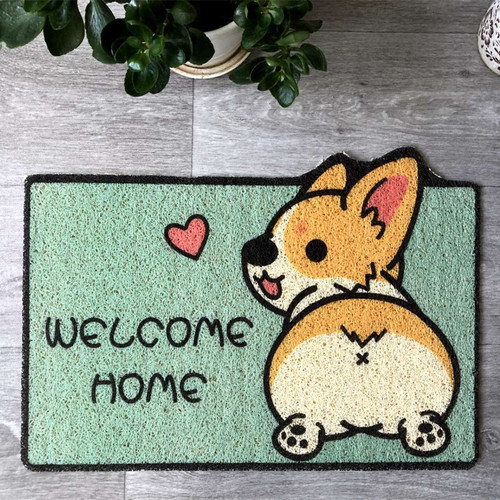 Cartoon Corgi entry floor mats, stain-resistant foot mats, door carpets, non-slip living room, bedroom bedside wire coil mats