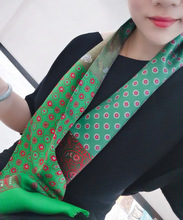 綠色復古拼花長條飄帶長款真絲圍巾百搭桑蠶絲特價小絲帶領巾