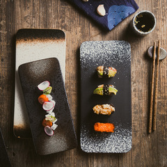 Japanese snack plate restaurant sushi plate sashimi presentation ceramic retro rectangular hot pot side dish plate