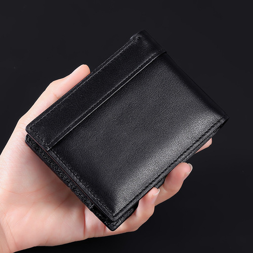 Genuine leather men's wallet European and American oil wax leather dollar wallet RFID anti-radio frequency identification cowhide coin purse card holder