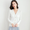 Thin loose long sleeve ice silk fashion solid color V-neck knitted cardigan