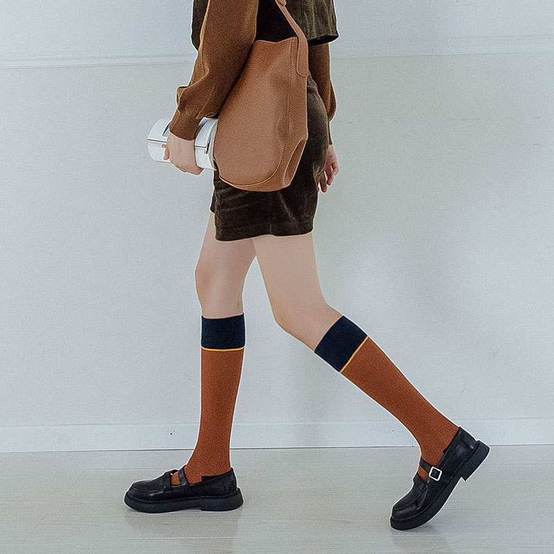 Autumn and Winter New ins Shallow Socks Japanese Color Matching Student jk Knee Socks Cotton Slimming Women's Long Socks
