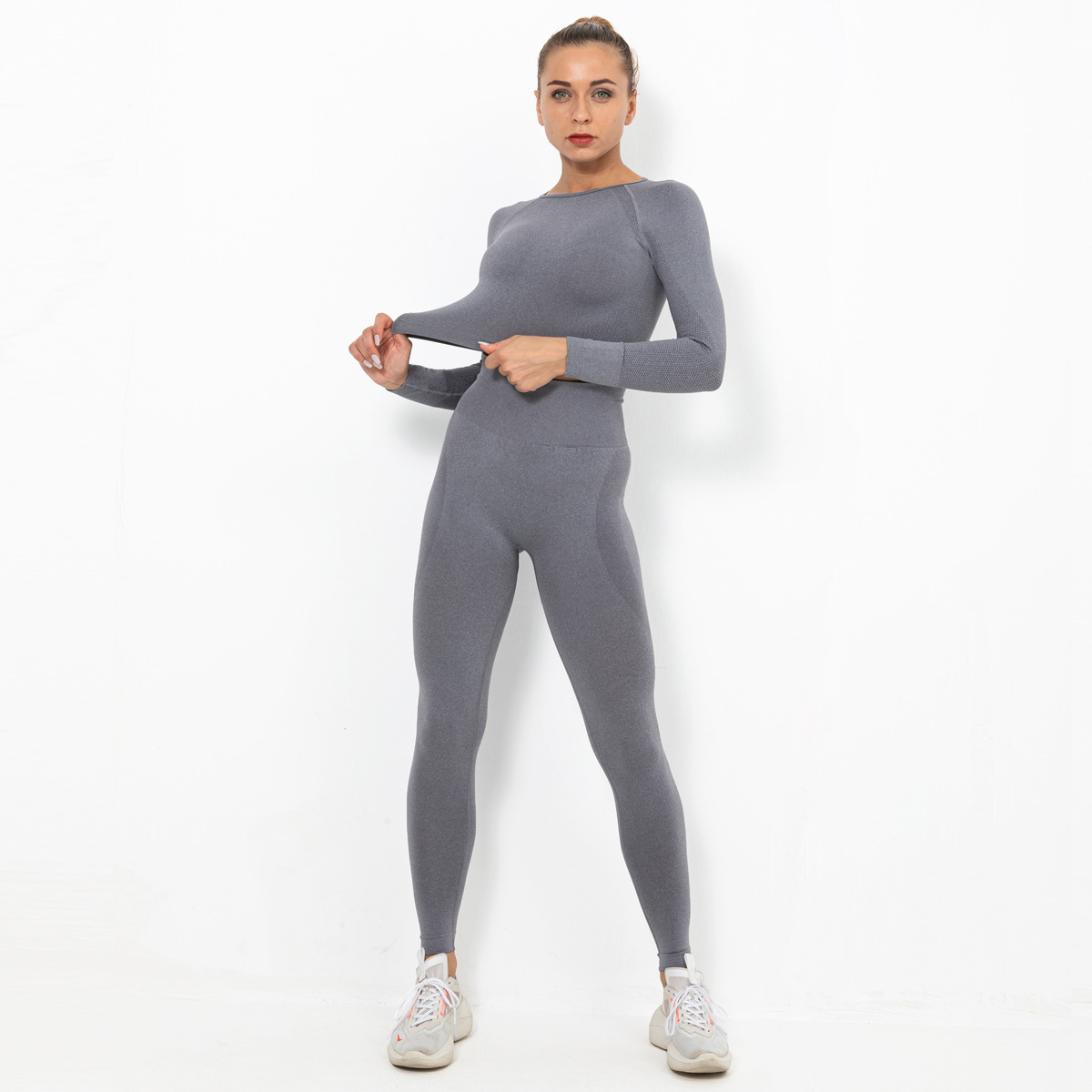 seamless crescent tight elastic long sleeve yoga suit  NSNS10721