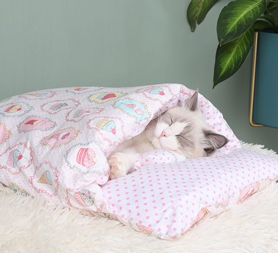Estilo japonés gato nido gato saco de dormir cerrado extraíble y lavable gato cama de invierno cálido mascota nido perro perrera Four Seasons Universal