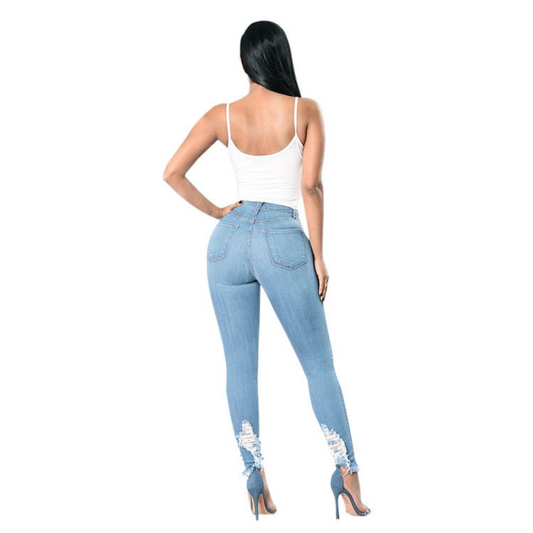 cotton elastic torn hole elastic jeans NSWL63931