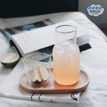 创意日式透明饮水壶配单杯ins早餐玻璃杯直筒牛奶果汁玻璃杯套装