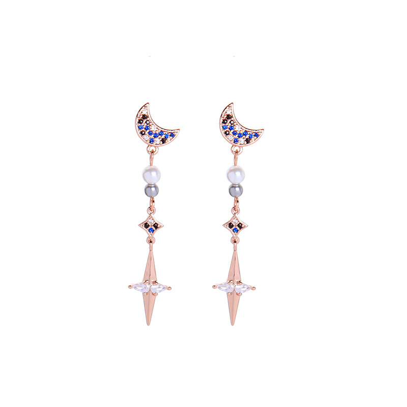 Crystal Diamond Earrings Long Section Moon Earrings Wild Star Pearl Earrings Wholesale Nihaojewelry display picture 6
