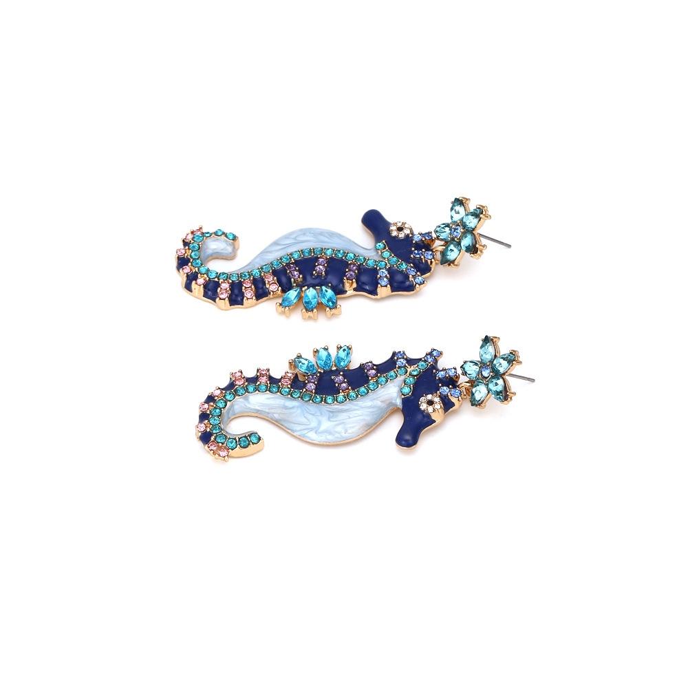 Hippocampus Pattern Women's Gender 1 Pair Cartoon Style Cute Hippocampus Enamel Zinc Alloy Rhinestones Drop Earrings