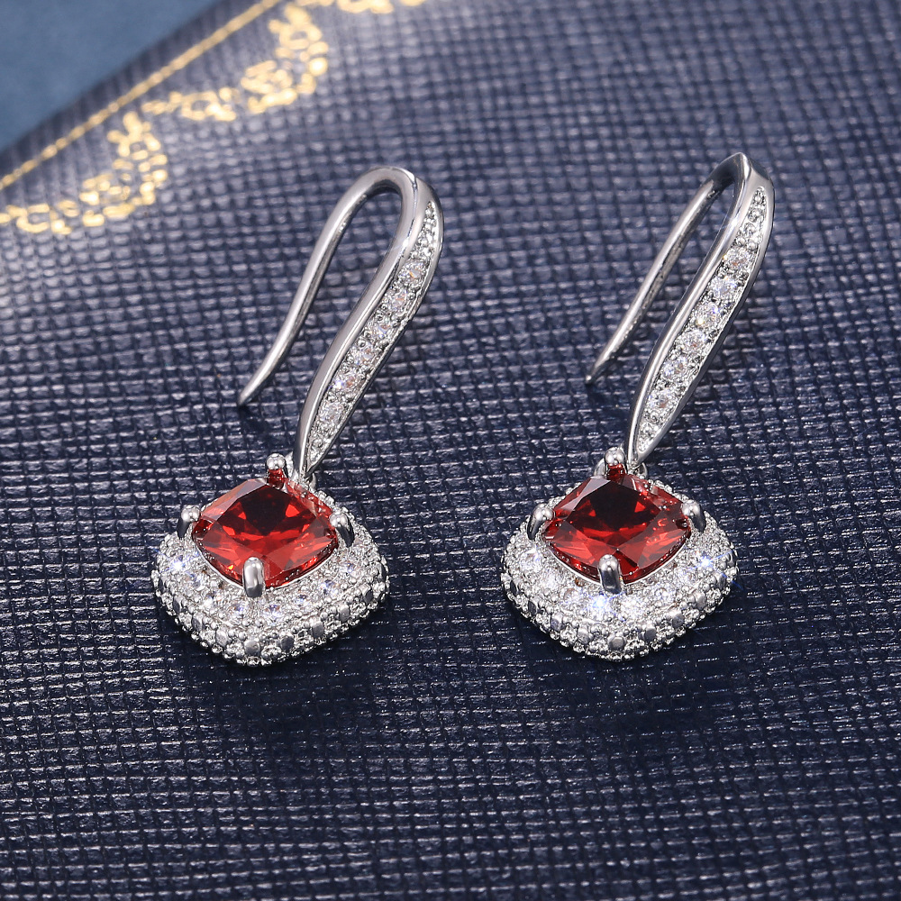 Fashion Square Inlaid Zircon Copper Drop Earrings Wholesale display picture 4