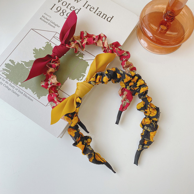 Korean Floral Folds Retro Thin-edge Bow Headband Wholesale Nihaojewelry display picture 12