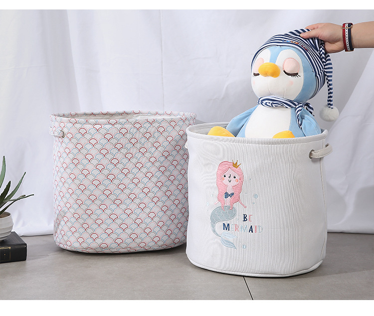 Cartoon Mermaid Printing Cotton And Linen Home Storage Bucket Wholesale Nihaojewelry display picture 1