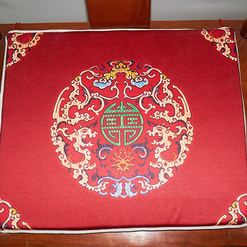 中国风创意新中式印花古花红木坐垫古典实木餐椅圈椅防滑海绵垫