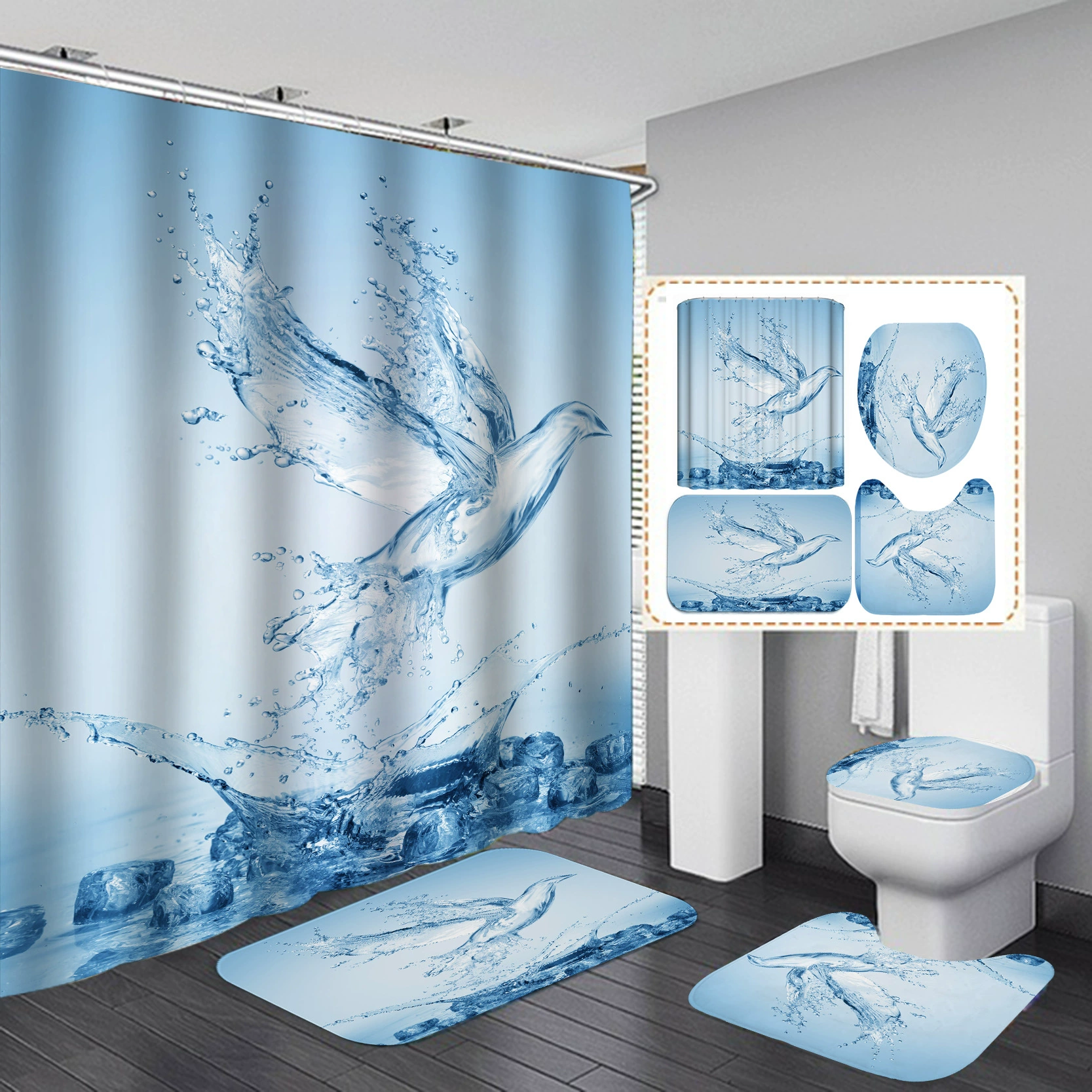 Cross -border e -commerce Amazon Digital Printing Poly Poly Polybird Flying Flower Shooting Manufacturer sent the bathroom shower curtain