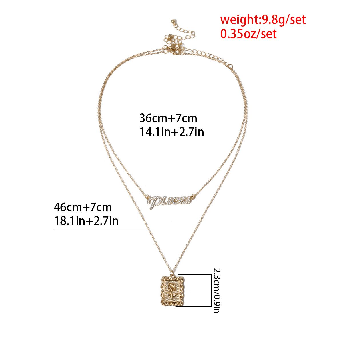 Fashion Wild Rose Embossed Square Double Layer Micro-inlaid Rhinestone Letter Alloy Necklace display picture 1