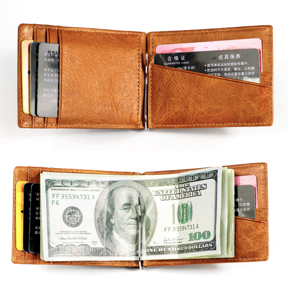 Classic Genuine Leather Modern Trend Money Clip Dollar Wallet display picture 6