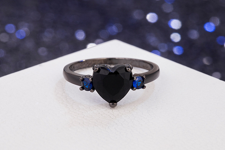 En Forma De Corazón Negro Europeo Y Americano Simulación Diamante En Forma De Corazón Anillo Joyería De Moda display picture 5