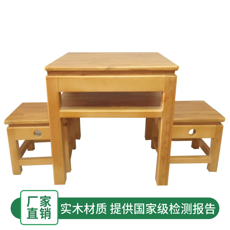厂家直供 新品幼儿园儿童实木围棋桌椅 简约落地两层学习桌可定制