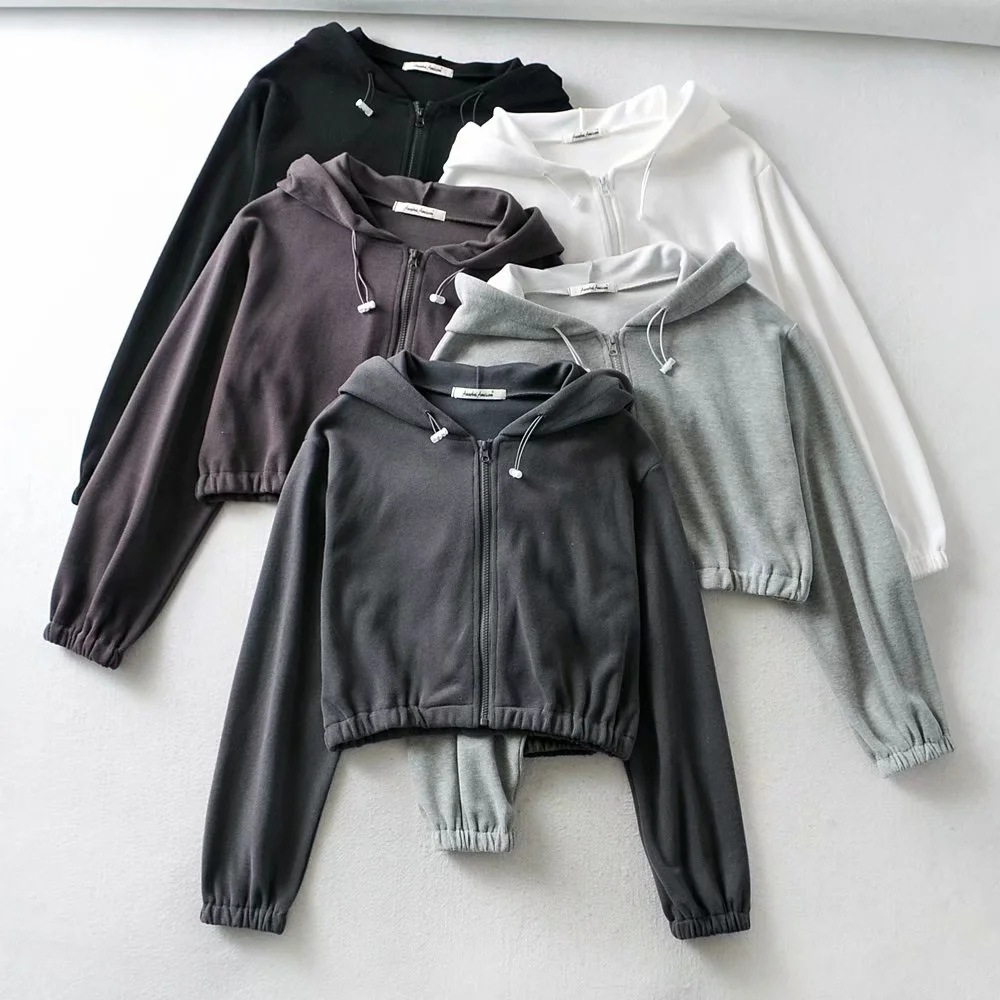 zipper hoodie solid color short long sleeve sweater NSHS31477