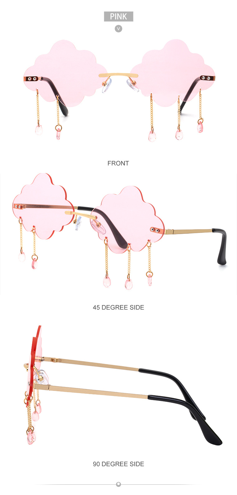 54g Weight Frameless Glasses Structure Glasses Classification UV400 Lens Material Polygon Glasses Style Party Occasion Clouds Pattern All Seasons Season Kid'S, Women'S Gender Fashion Style Dark Blue, Grey, Pink, Purple, Red, Blue, Yellow Color New Fashion Simple Style Pendant Cloud Sunglasses 21