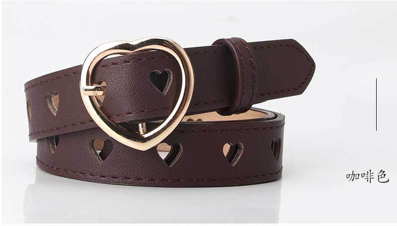 63g Weight Alloy Material Heart, Solid Color Pattern Women'S Gender Basic Style Khaki, Coffee, White, Pink, Red, Green, Camel, Black Color Simple Wild Love Hollow Belt Ladies Pin Buckle Jeans Belt Wholesale 4