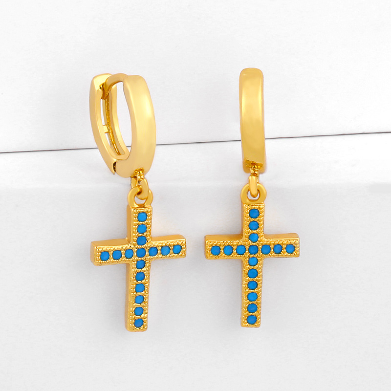 Européen Et Américain Classique Rétro Croix Boucles D'oreilles Hip Hop Plein Strass Zircon Croix Gouttes Pour Les Oreilles Tempérament Sauvage Ers58 display picture 3