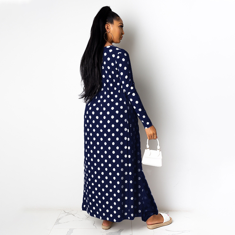 Polka dot long sleeve outwear & slip dress 2 piece set NSMYF68697