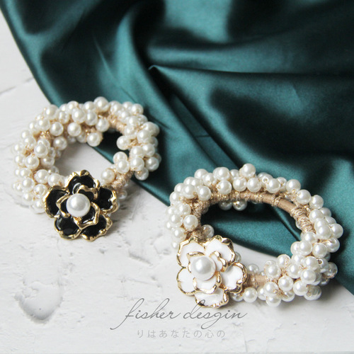 韩国东大门时尚简约发圈珍珠山茶花头绳气质小清新发绳皮筋女