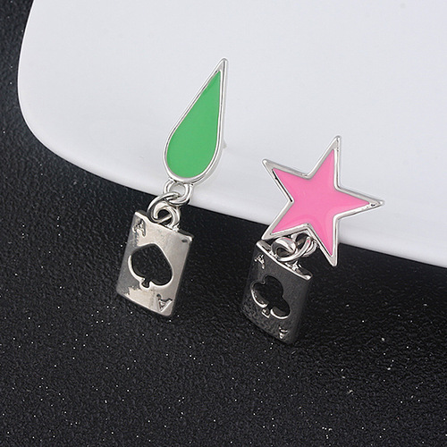 Animation Peripheral Hunter Hisoka Hisoka Pentagram Teardrop Logo Copper Earrings 925 Silver Needle Earrings