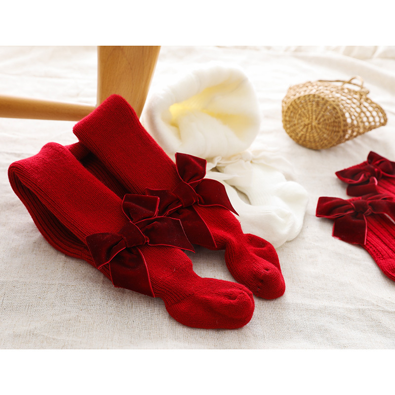 Stretchy Elasticity Baby(0-2Years) Age Group Daily Occasion Christmas Fashion Solid Color Bowknot Fleece Polyacrylonitrile Fiber Pants & Leggings