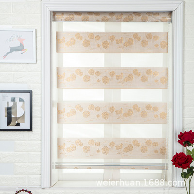 定制柔紗簾手動金色玫瑰雙層卷簾客廳廚房衛生間臥室手拉遮陽卷簾