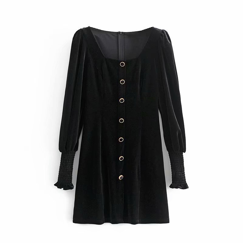 autumn and winter lantern sleeve thick square collar dress NSAM9318