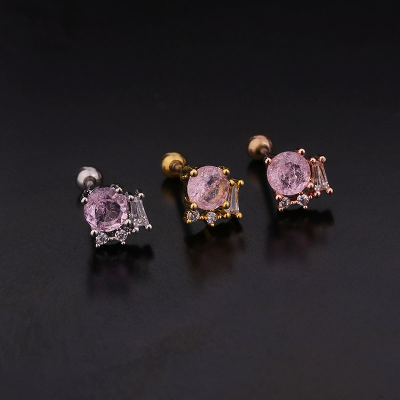 Korean  new color round zircon ear bone nails stainless steel screw earrings