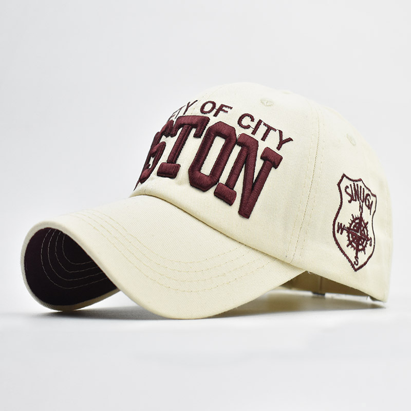 Nuevo sombrero transfronterizo gorra de béisbol Boston bordado de letras grandes gorra de pico 3D clásico gorra de bordado tridimensional
