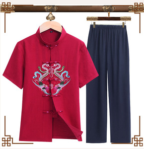 Chinese tang suit shirt Short sleeve Birthday Dress for men and women in Tang Dynasty