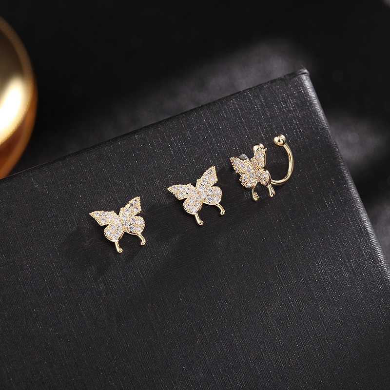 Nouveau Super Fée Douce Oreille Clip Petit Papillon Boucles D&#39;oreilles Aiguille D&#39;argent Trois Pièces Oreille Oreille Clip En Gros Nihaojewelry display picture 5