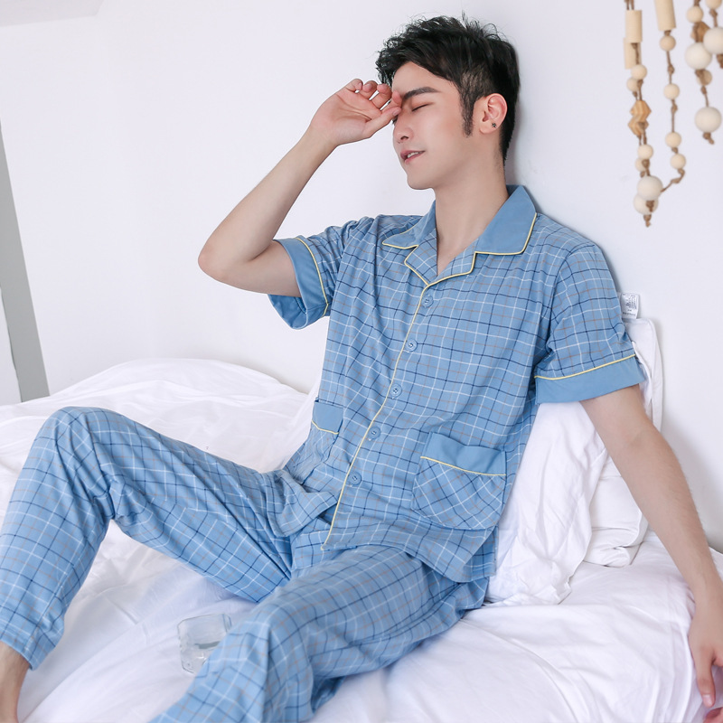 100% algodón de los hombres pijamas verano Pantalones de manga corta cardigan más el tamaño de los hombres jóvenes y de mediana edad papá traje de desgaste para el hogar