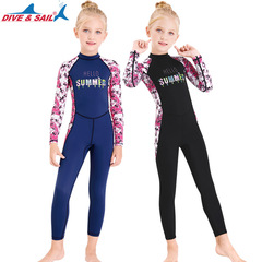 DIVE&SAIL New Children's Swimsuit for Girls Outdoor Sun Protection One-piece Diving Suit with Long Sleeve Quick-drying Buoyant Mother's Diving Suit