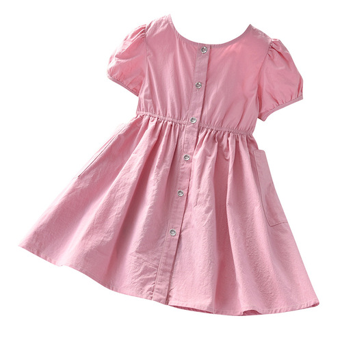 Girls' Summer  New Style Dress with Petticoat for Babies - Plain Color Princess Dresses for Children - Short Sleeve Skirts